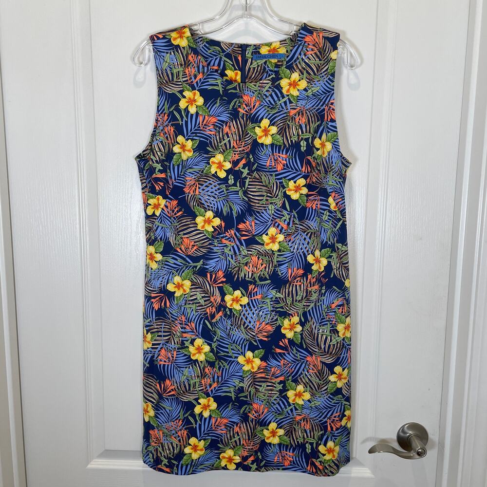 J. McLaughlin Sheath Dress Scuba Stretch Tropical Floral Print Sleeveless‎ L